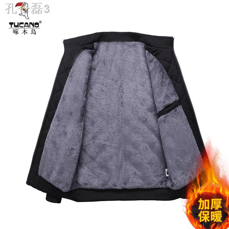 Hàng Có Sẵn Miễn Phí Vận Chuyển✈Áo Khoác Cotton Lót Lông Cừu Dày Dặn Thời Trang Thu Đông Cho Nam Trung Niên