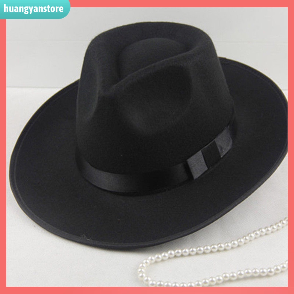 HY| Mũ Fedora Panama Vành Rộng Bằng Vải Nỉ Cứng Kiểu Vintage Thời Trang Mùa Thu Cho Nam Và Nữ