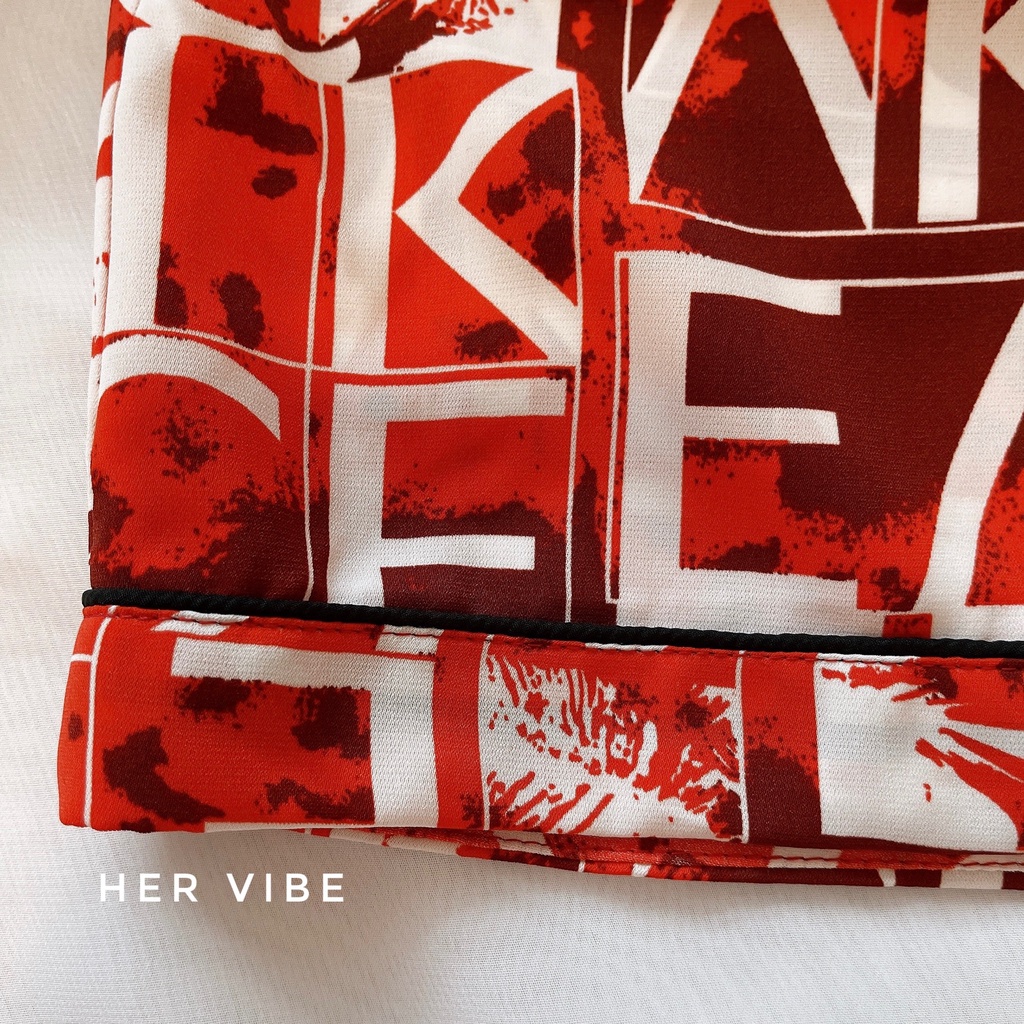 Bộ đồ ngủ pijama lụa mango siêu mát mịn họa tiết xinh xắn đỏ - Đồ ngủ mặc nhà cộc tay Her Vibe P03 | BigBuy360 - bigbuy360.vn