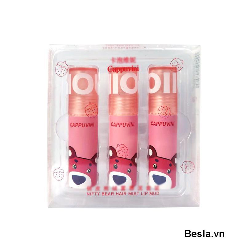 Son kem bóng CAPPUVINI gấu hồng Bubbly Bear Lip Glaze gấu xanh hồng căng bóng mềm mịn