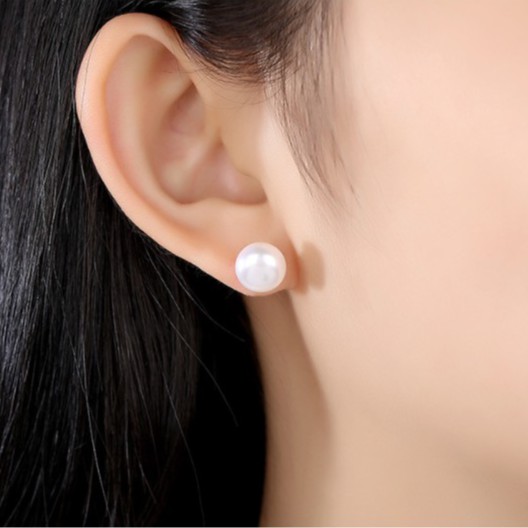 BT211 Bông Tai Hạt Trai Nuôi Nước Ngọt Trắng Sát Tai 8mm