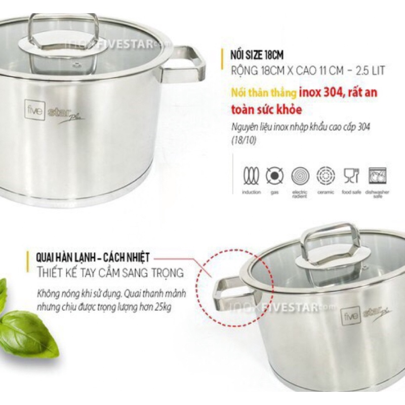 Nồi inox 304 Fivestar 16-18-20-24cm đun từ