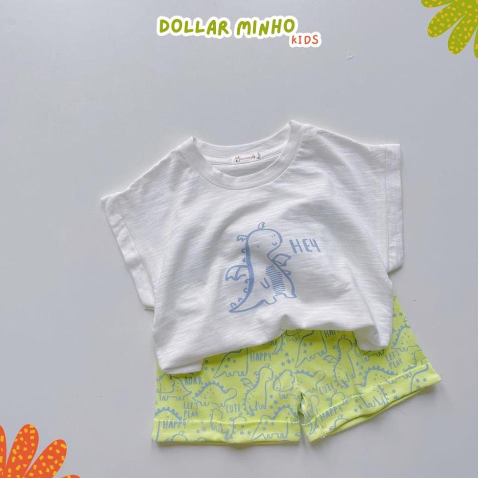 Bộ cộc tay in khủng long unisex, chất liệu 100% cotton cho bé trai, bé gái từ 1-6 tuổi