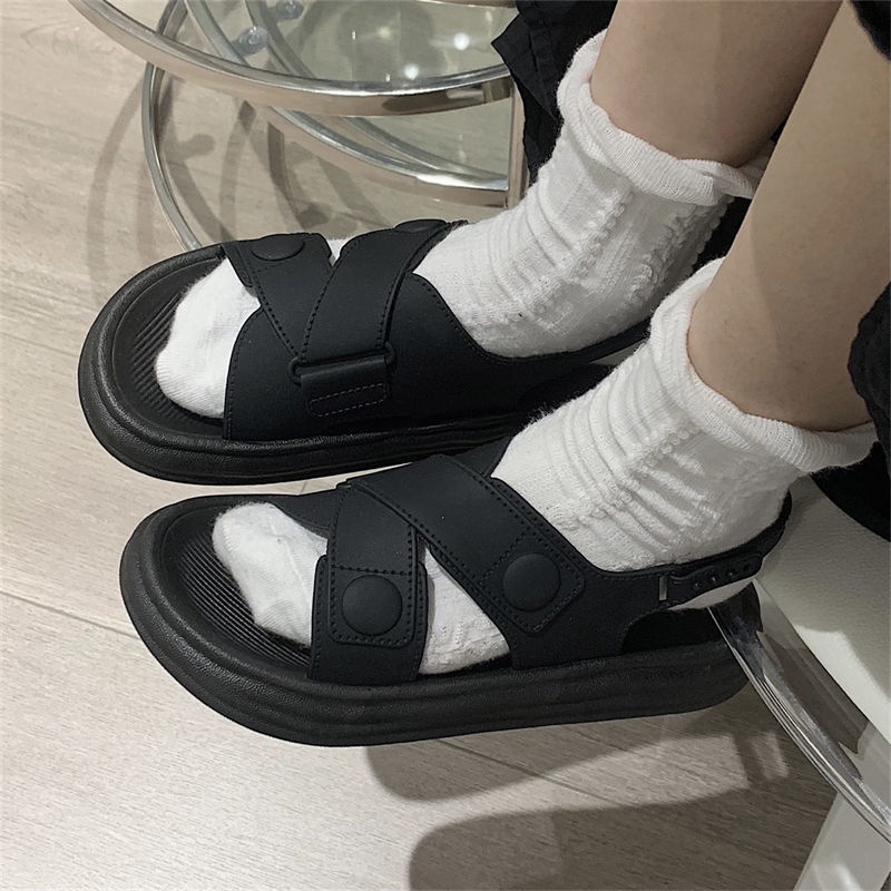 Oeggeo shop Dép Sandal Phẳng Quai Chéo Ngoài Trời Ngày Mưa Cho Nữ
