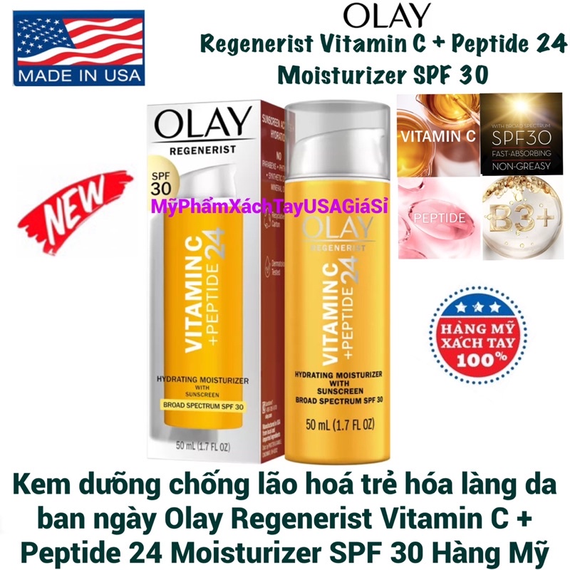 Kem dưỡng chống lão hoá trẻ hóa làng da ban ngày Olay Regenerist Vitamin C + Peptide 24 Moisturizer SPF 30 USA