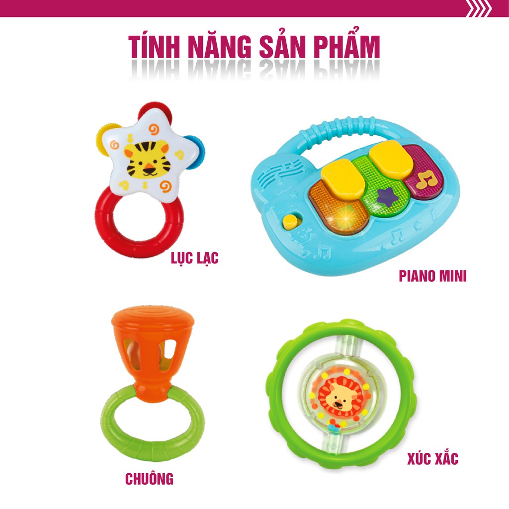 Set đồ chơi lục lạc, xúc xắc cầm tay cho bé sơ sinh, Giáo dục sớm cho bé hiệu Winfun