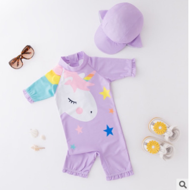 Set áo bơi kèm mũ che nắng hình pony đáng yêu màu tím