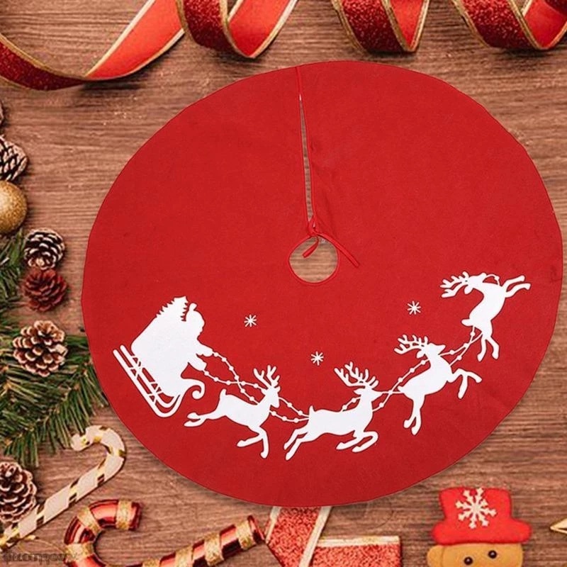 Thảm Lót Trang Trí Cây Thông Giáng Sinh / Năm Mới Hình Tròn Bằng Vải Lanh Màu Đỏ