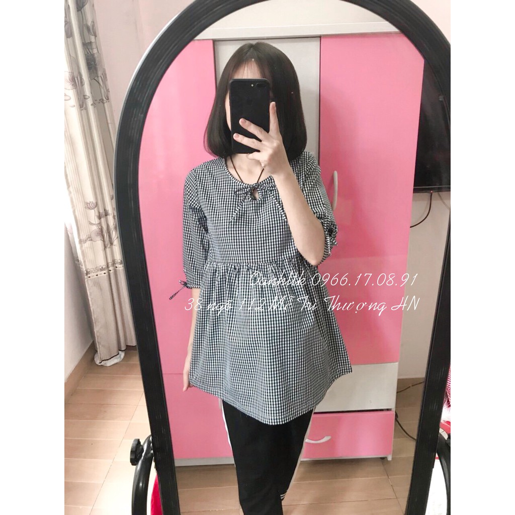 [ 50-95kg] Áo Bầu Sơ Mi Dáng tầng thoải mái tới sinh - Quần áo bầu Bigsize chất không nhăn dày dặn