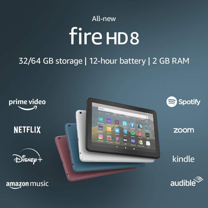 (Tặng bao da, sạc nhanh, cường lực) Máy tính bảng Amazon Fire HD8 2020 đã cài Google, Youtube, pin lâu