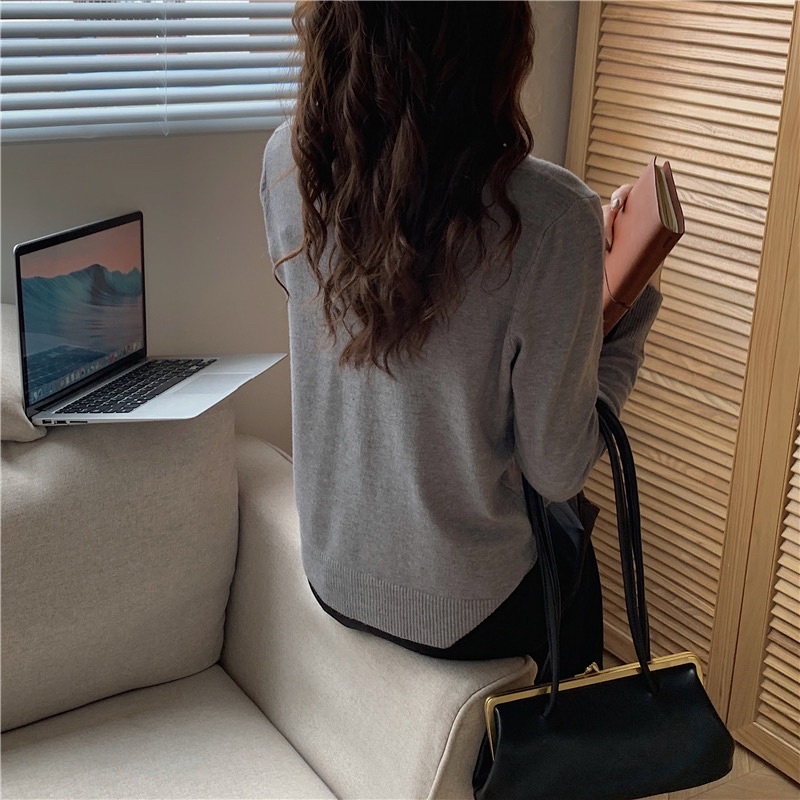 Áo len dệt mỏng cổ V tơ chất mát