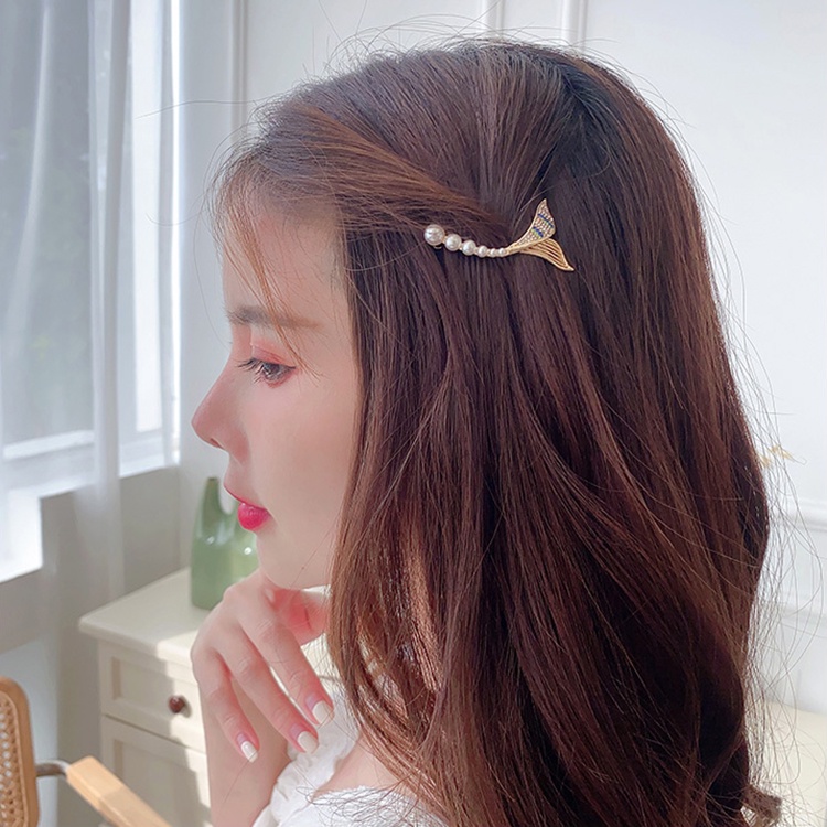 Kẹp tóc hình đuôi cá đính ngọc trai nhân tạo sang trọng