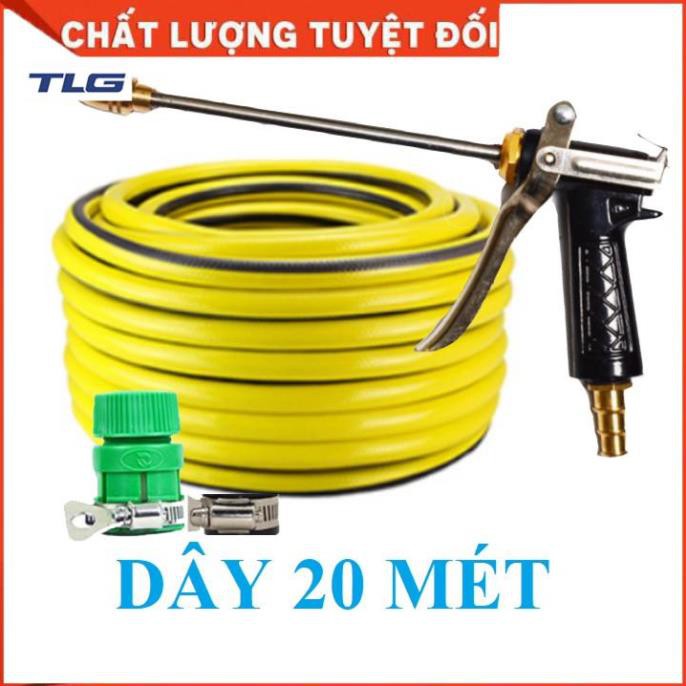 🚿 Bộ dây vòi xịt nước rửa xe, tưới cây . tăng áp 3 lần, loại 20m 206318 đầu đồng, đai, nối [SKM]