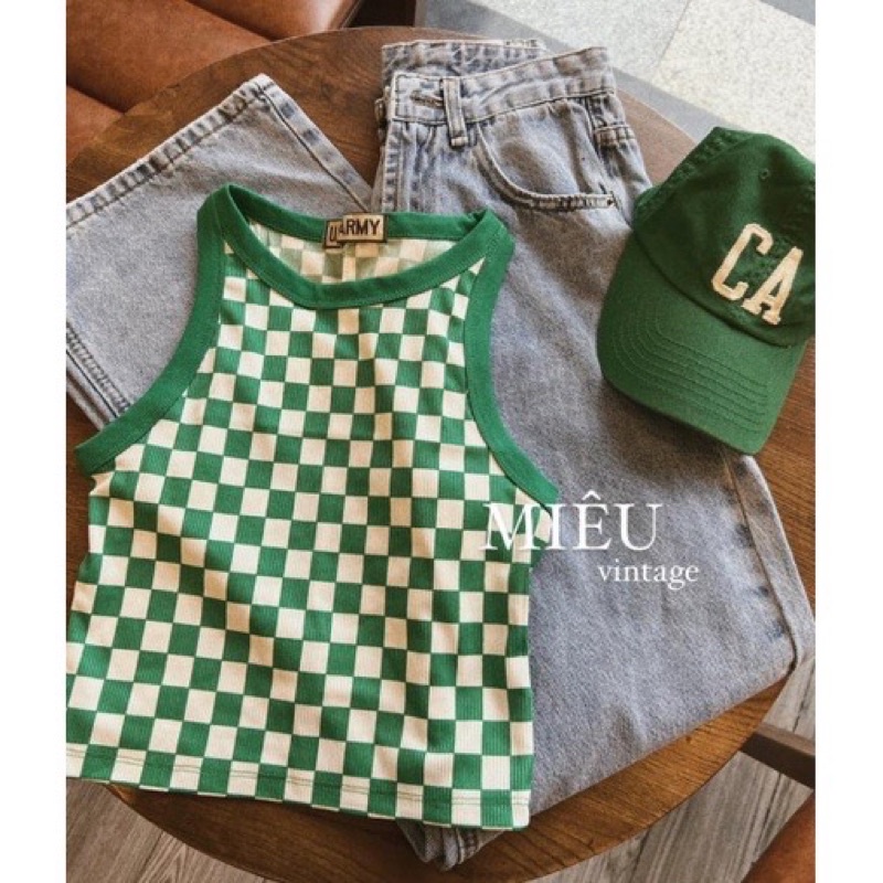 ÁO CROPTOP CARO XINH HOẠ TIẾT KẺ Ô B7