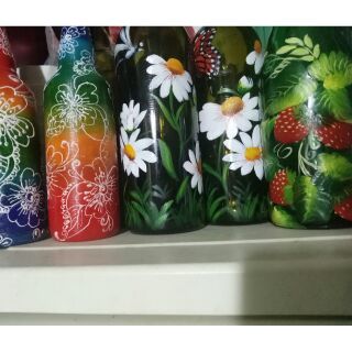 Chai thủy tinh deco vẽ Cúc họa mi