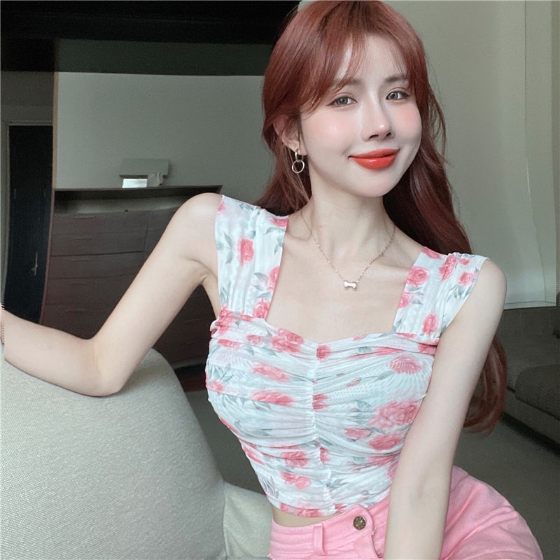 Áo Croptop Chiffon Họa Tiết Hoa Phong Cách Pháp Thời Trang Mùa Hè