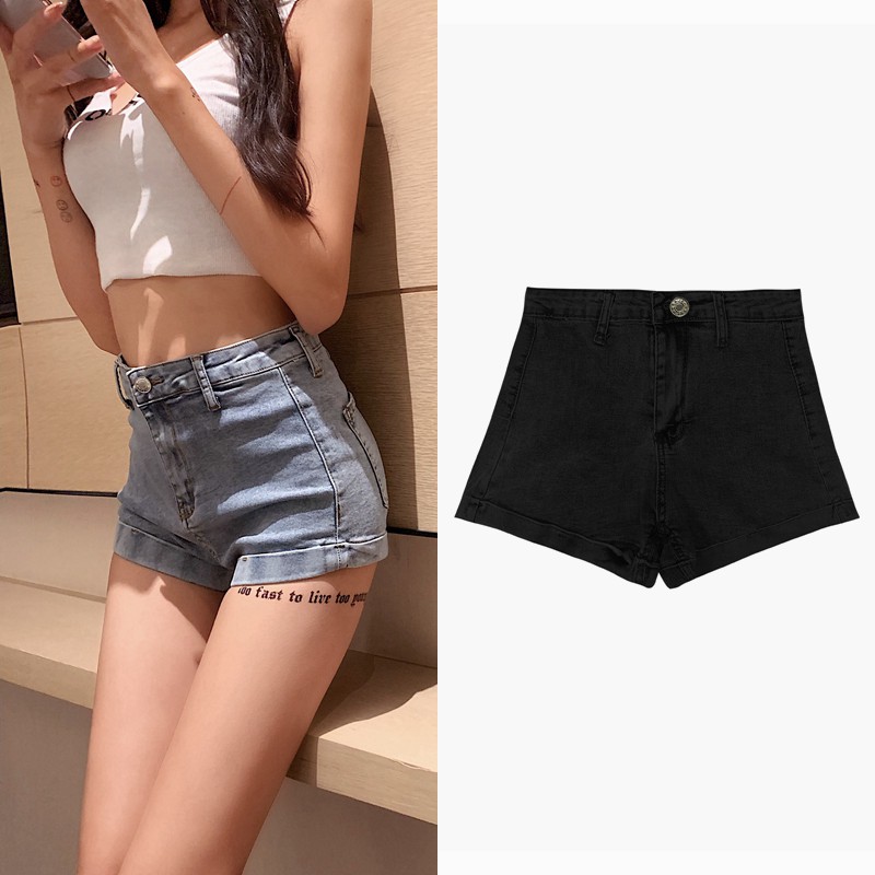 Quần Short Xiaozhainv Denim Lưng Cao Phong Cách Hàn Quốc Quyến Rũ 2 Màu Lựa Chọn