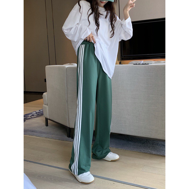 Quần Ống Rộng 3 Sọc Xanh Siêu Hot Form Rộng Ống Suông Unisex Nam Nữ Kiểu Dáng Năng Động Trẻ Trung
