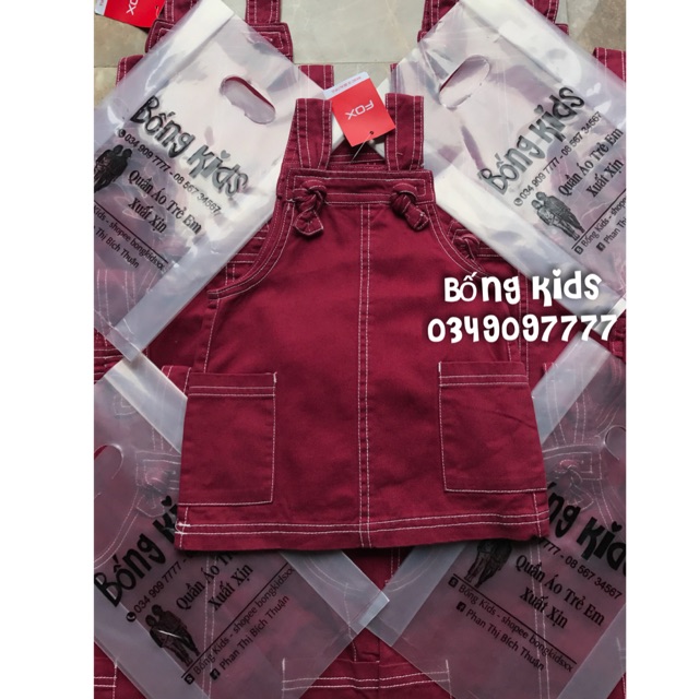 Yếm Váy Bé Gái Đỏ Mận Chỉ Trắng FOX