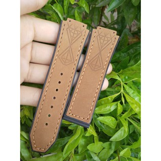 Dây đồng hồ Hublot Bigbang nâu da bò ( tặng kèm tuavit thay dây )