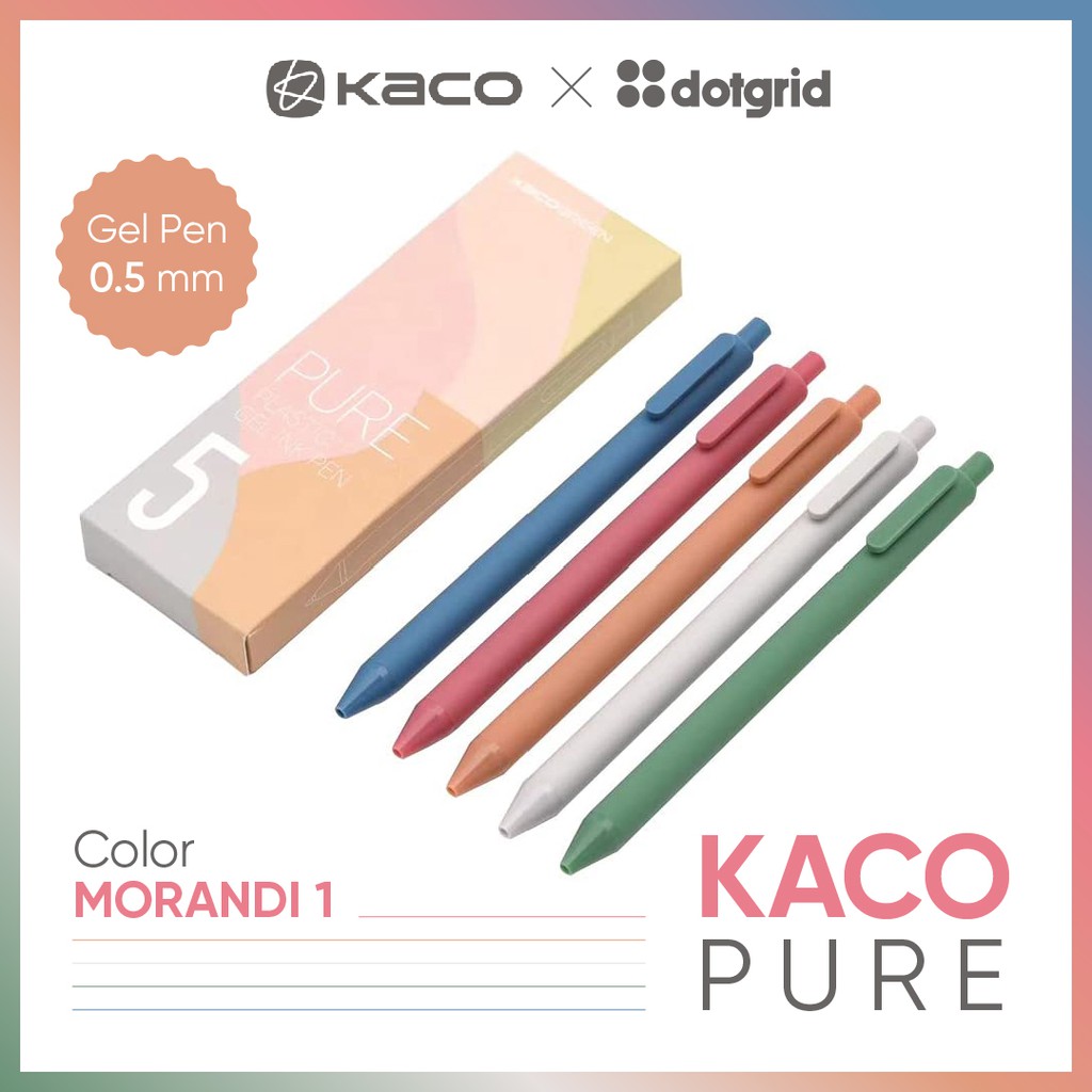 Bộ 5 bút gel KACO PURE loại Morandi 1 mực nhiều màu (hàng chính hãng)