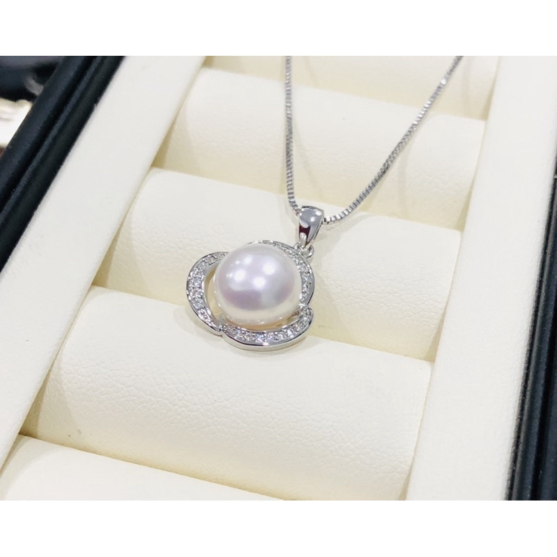 Dây chuyền bạc s925 hạt trai trắng ánh hồng 11ly
