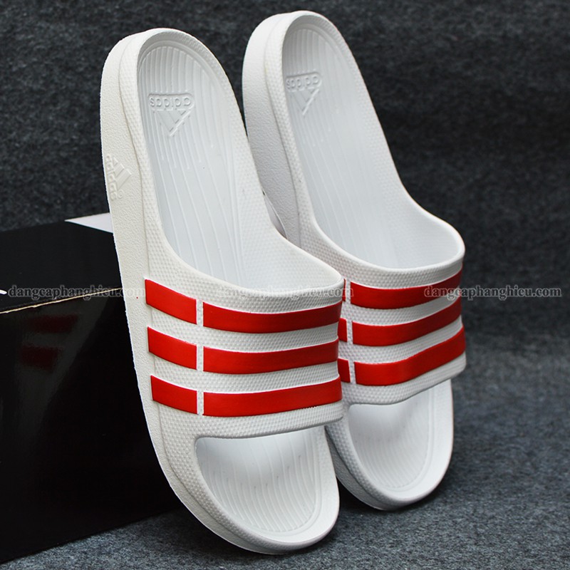 DÉP ADIDAS DURAMO CHÍNH HÃNG MÀU TRẮNG SỌC ĐỎ
