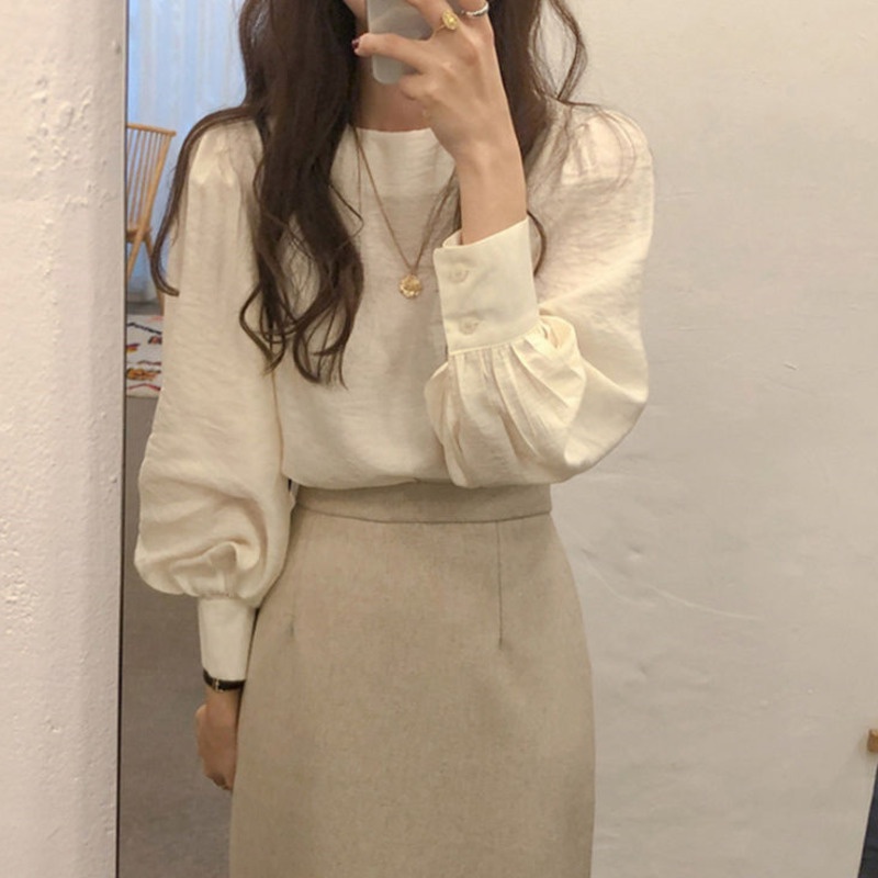 Áo chiffon Pure Cube cổ tròn dáng rộng màu trơn thời trang Hàn Quốc