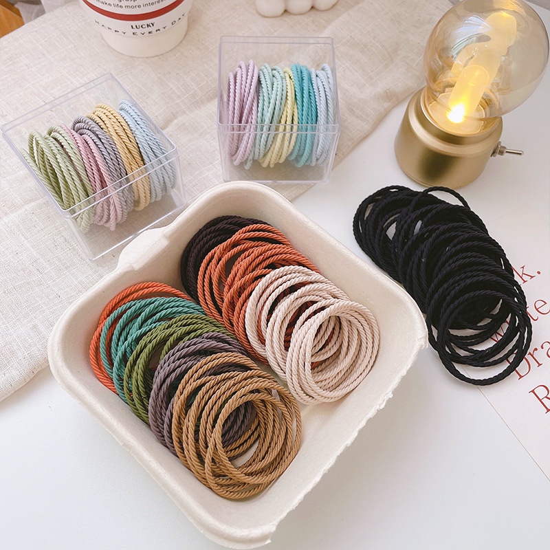 Set 50 Dây Buộc Tóc Cao Su Co Giãn Nhiều Màu Sắc Thời Trang Hàn Quốc