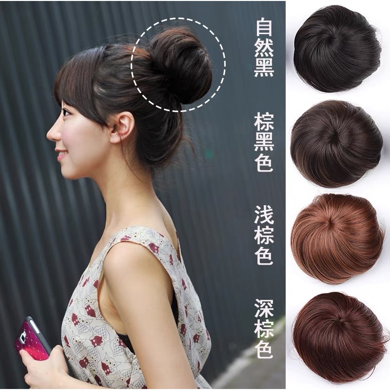 Tóc búi củ tỏi dáng tròn hàn quốc sợi tơ nhân tạo như tóc thật