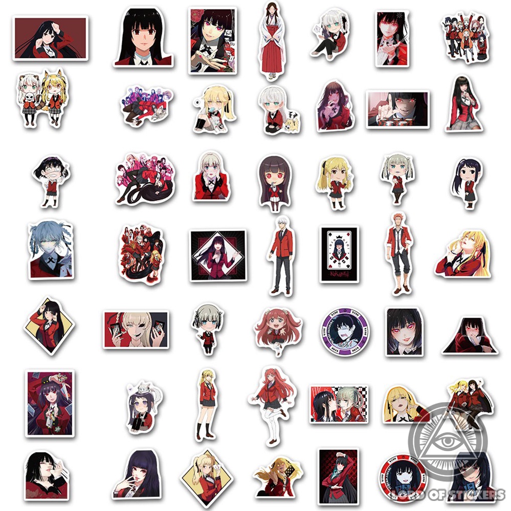 Set 100 Hình Dán Kakegurui Sticker Anime Manga Chống Thấm Nước Trang Trí Mũ Nón Bảo Hiểm, Ván Trượt, Laptop, Vali, Sổ