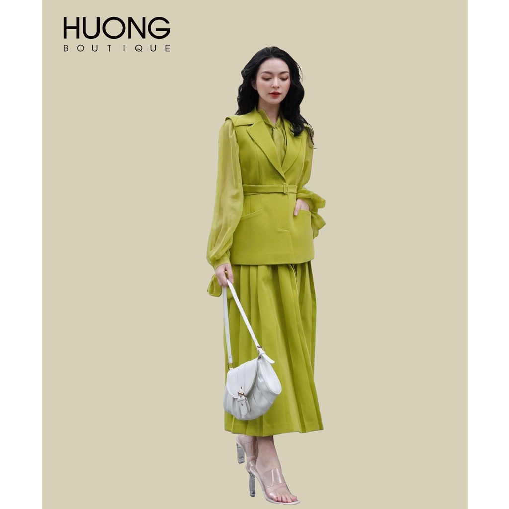 Set áo gile blazer và chân váy midi nữ HUONG BOUTIQUE HBVEST157