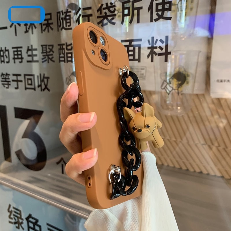 Ốp điện thoại phối chú chó nâu và dây xích thích hợp cho Iphone 13 Pro Max 12 Pro Max 11 Pro Max Xs Max Xr X 7plus