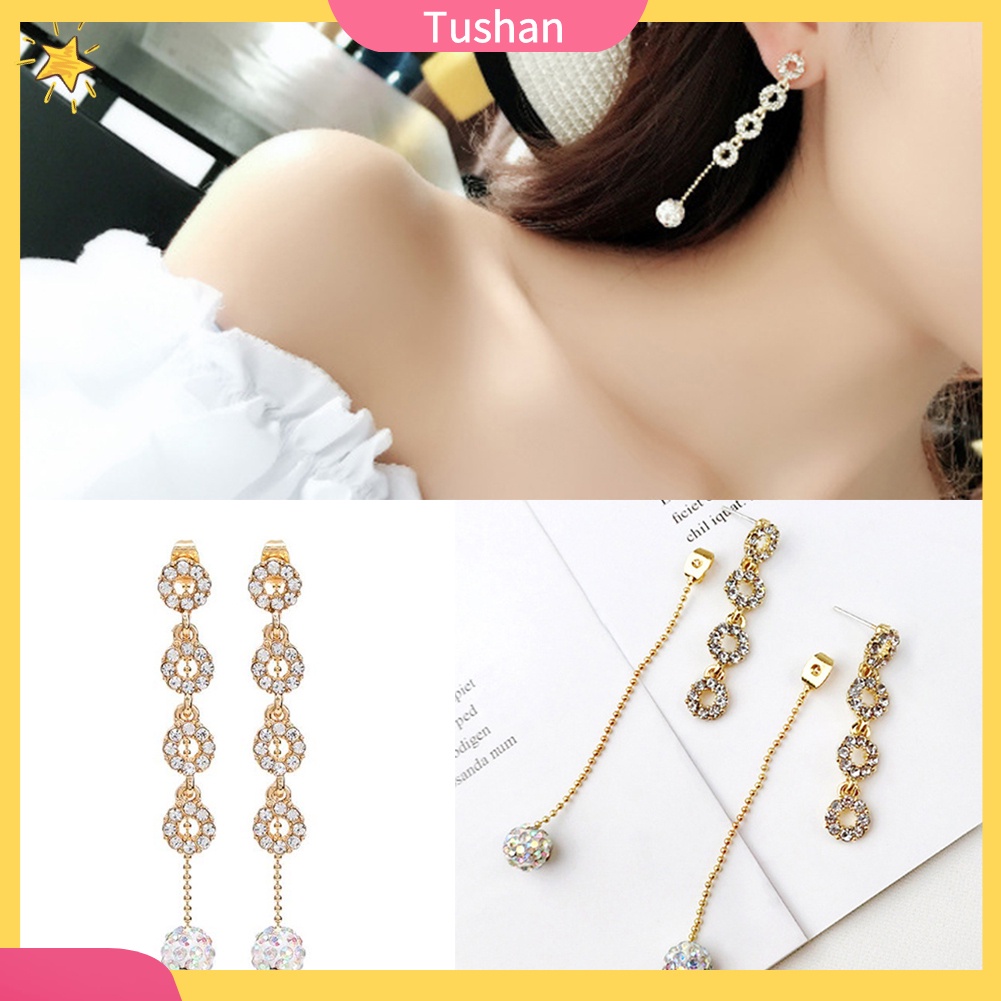 Khuyên tai dài đính đá giả thời trang xinh xắn cho nữ