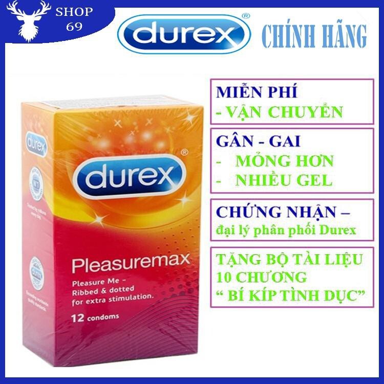 (MỎNG HƠN – NHIỀU GAI HƠN) Bao cao su Durex Pleasuremax có Gai và mỏng hơn - Số lượng 12 cái/ 1 hộp bcs