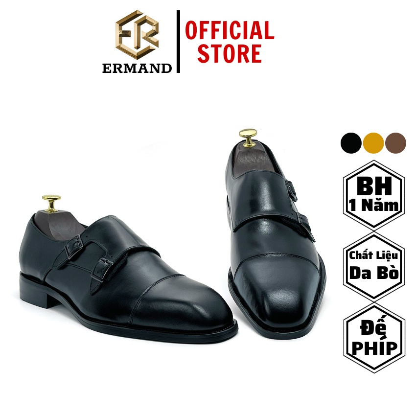 Giày lười tây nam cao cấp đế phíp da bò thật ERMAND bảo hành 1 năm dáng Double Monkstrap sang trọng - Mã T15 | BigBuy360 - bigbuy360.vn