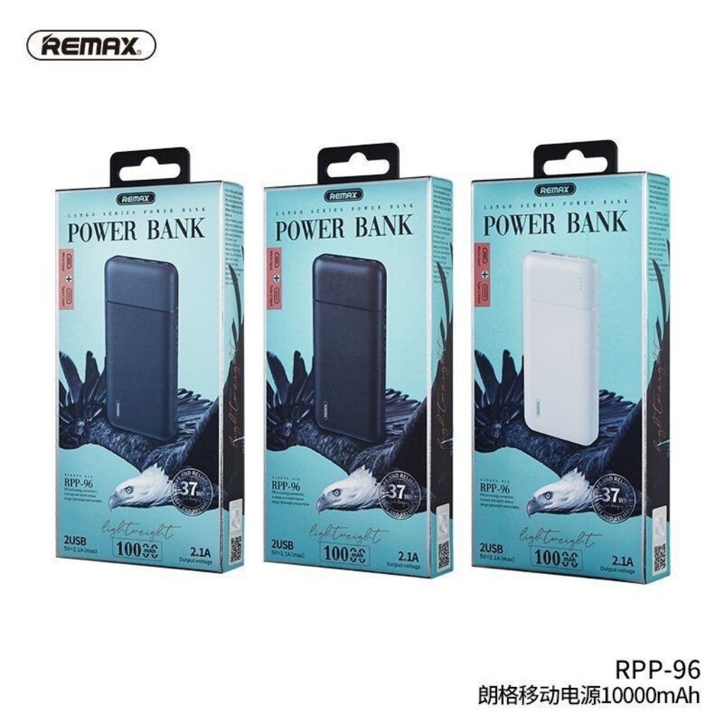 Pin dự phòng 10000mAh Remax RPP-96 Garie Series Fast Charing 2.1A tích hợp 2 cổng USB MART CASE