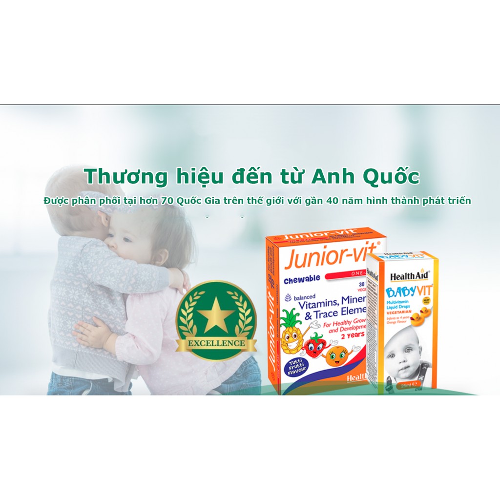 Healthaid Junior-vit – Bổ sung vitamin khoáng chất giúp tăng sức đề kháng, phát triển chiều cao cho bé (lọ 30 viên)