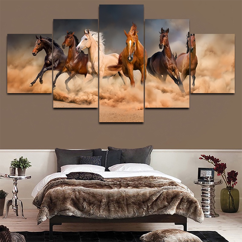 Set 5 Tranh Vải Canvas Treo Tường Trang Trí Hình Ngựa Không Khung