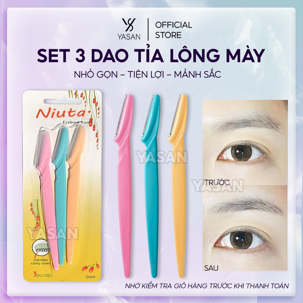 Bộ 3 dao cạo tỉa lông mày Lameila, dao cạo nhỏ gọn,tiện lợi, mảnh sắc, tỉa được nhiều kiểu lông mày Yasan