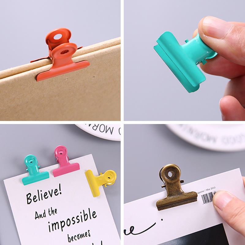 INS Kẹp giấy ghi chú mini bằng kim loại màu trơn đơn giản DIY