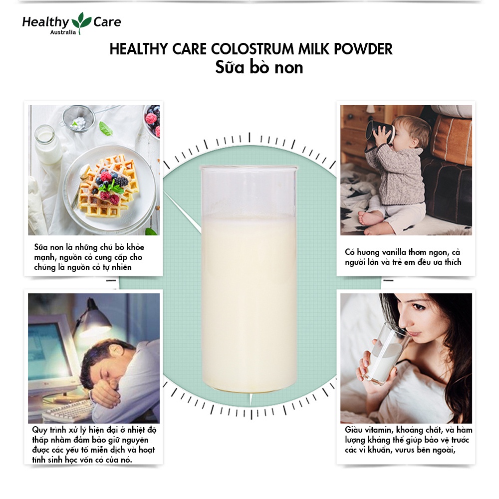 Sữa bò non Healthy Care Colostrum Milk Powder Úc - Bổ sung dưỡng chất tăng cường hệ miễn dịch, thể lực cho bé (300g bột)