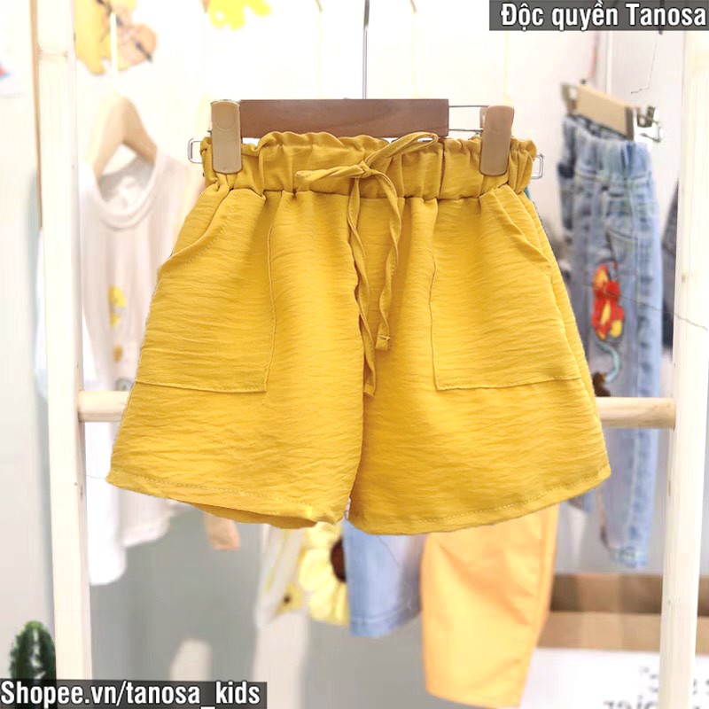 Quần short đùi bé gái Tanosa Kids mẫu mới Hè 2021 chất đũi mát thắt nơ điệu đà size 12-27kg