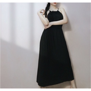 Đầm cổ yếm thun lụa nhúng dây cột