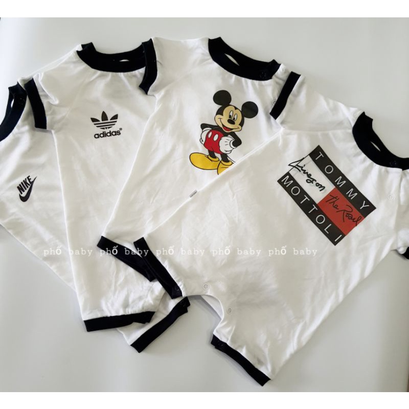 bộ liền thân mickey trắng bé trai, bé gái