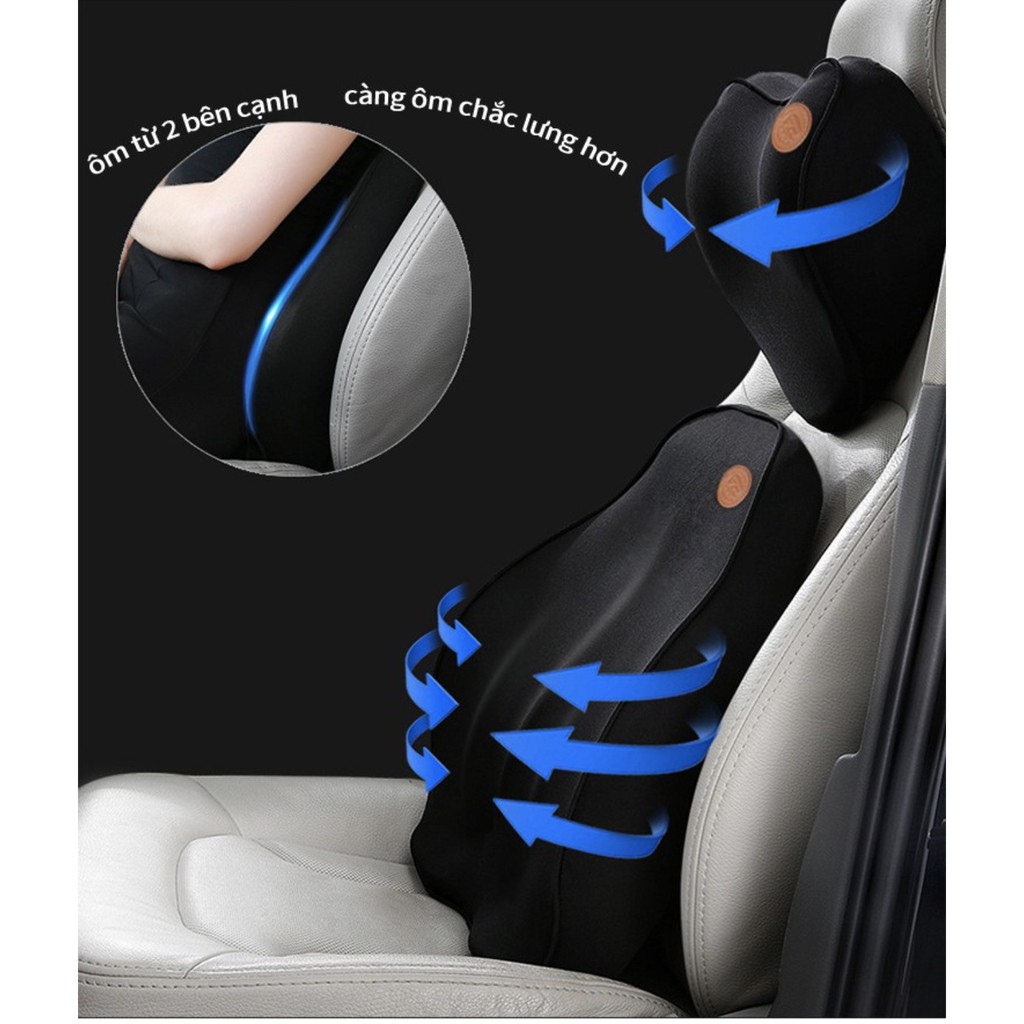 Bộ tựa lưng tựa gối đầu trên xe ô tô chất liệu êm ái Gel thoáng khí CAR WAIST SUIT