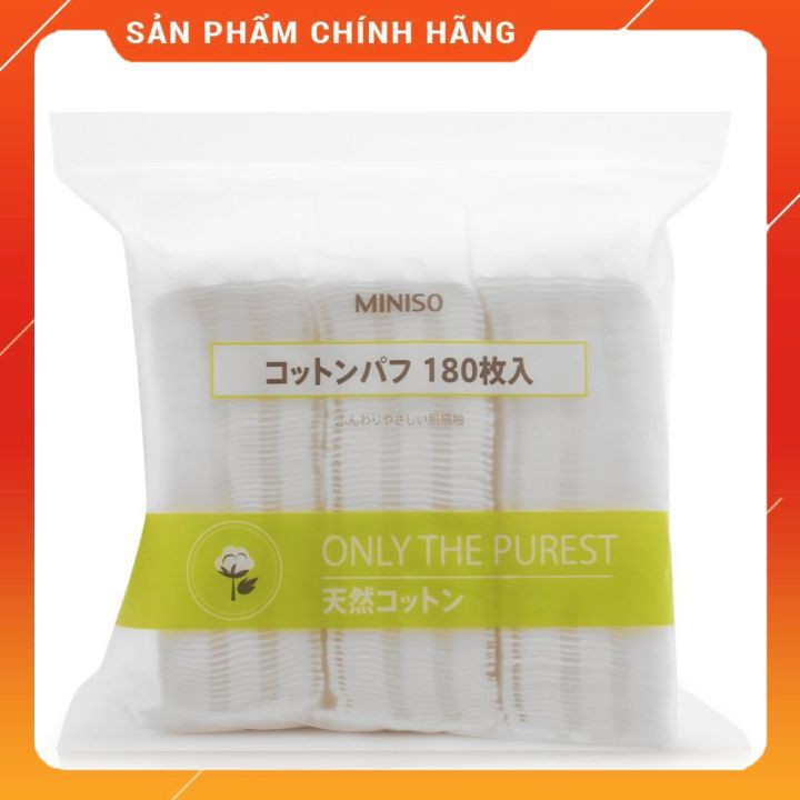 Bông tẩy trang MINISO Nhật bản [HÀNG CHÍNH HÃNG]  túi zíp 180m 2 lớp 100% cotton