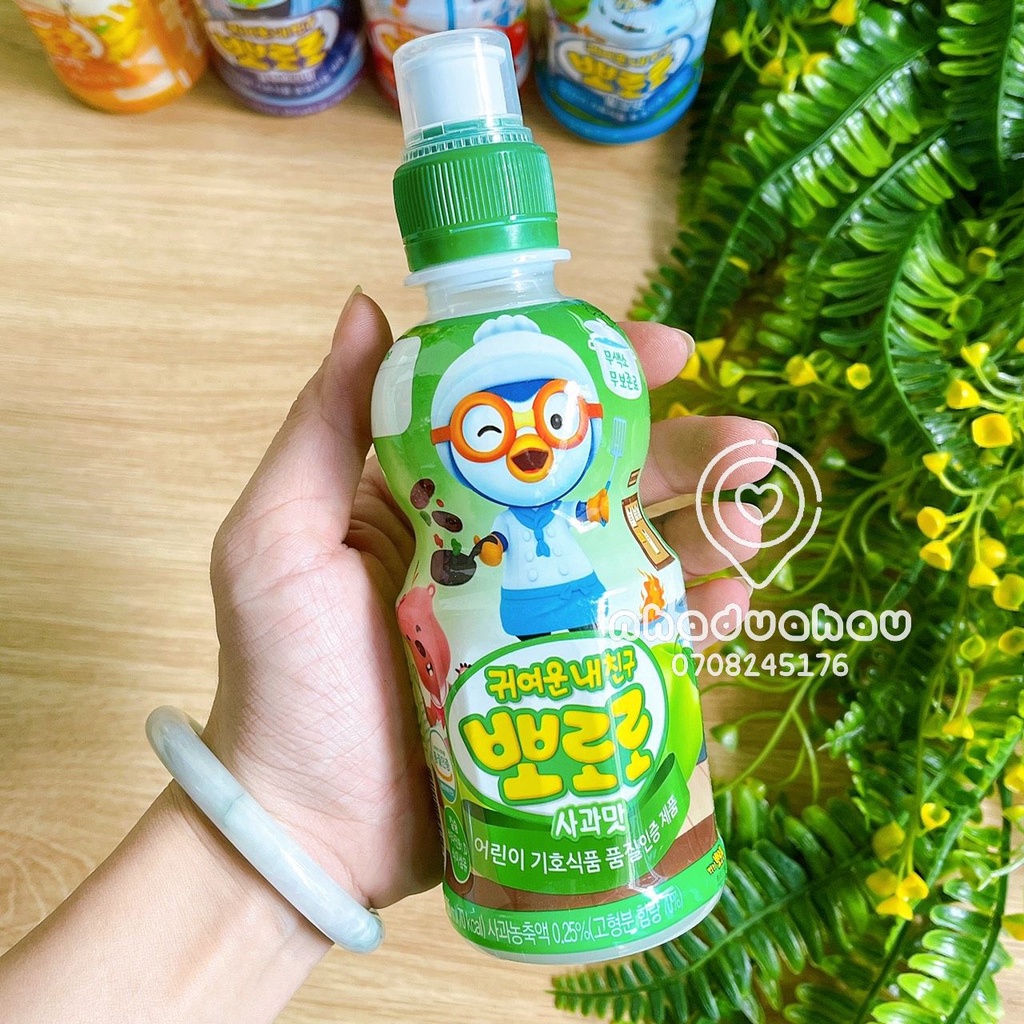 Một chai nước uống giải khát vị trái cây cho bé Việt quất/dâu/táo/chuối/yogurt Paldo Pororo Hàn Quốc chai 235ml