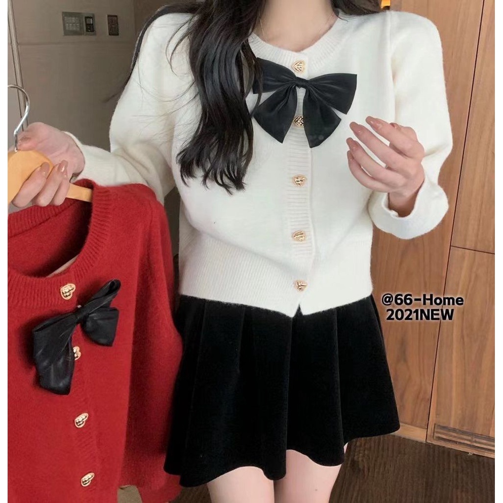 Áo Dệt Kim Thắt Nơ Màu Xanh Dương Tinh Tế Phong Cách Retro Nhẹ Nhàng Mới