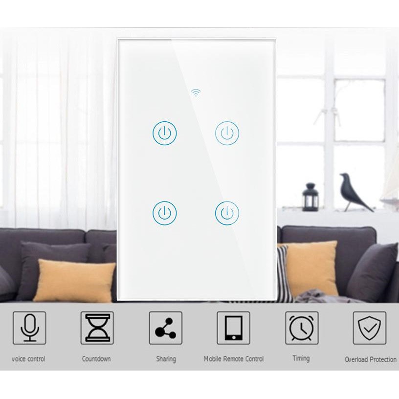 Công tắc wifi thông minh cảm ứng 4 nút Tuya HCN màu trắng giá rẻ
